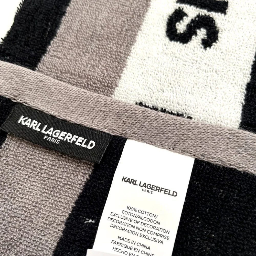 Karl Lagerfeld 2pc Cotton Bath & Hand Towel Set Gray Black White NWT